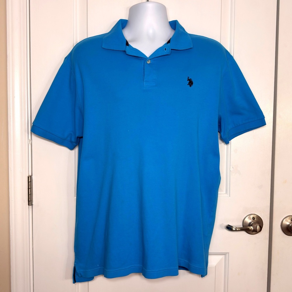 US Polo Assn Mens Blue Short Sleeve Luxury Feel Cotton Polo Shirt Size M